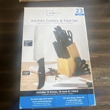 Mainstays 23-Piece Knife Block Set Stainless Steel Black Brown Soft Grip- New