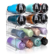 Stackable Water Bottle Organizer, Large Compartment Water Bottle Holder, 4 Ti...