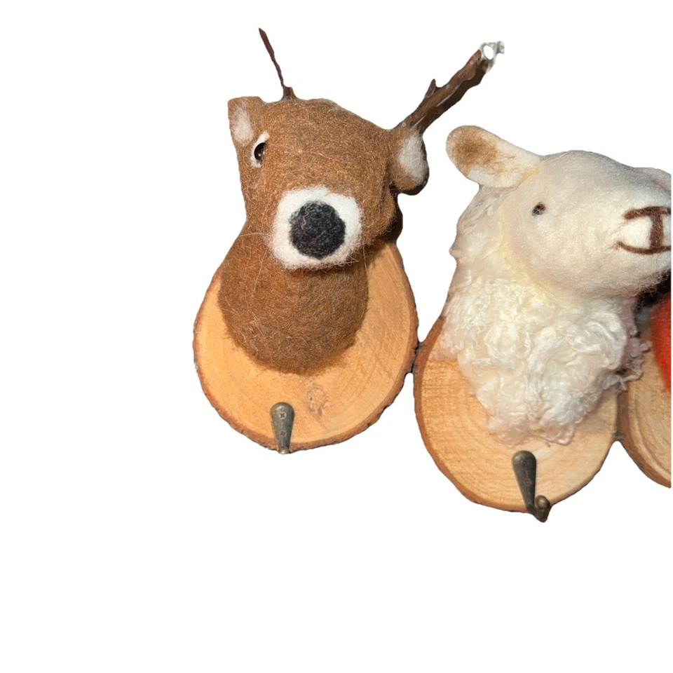 Ganchos de pared de tronco de árbol de animales de lana para guardería/niños! ¡Juego de 3! ¡Cabra, zorro, ciervo! 8"" Foto 2 de 4