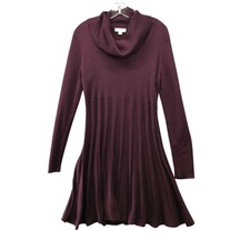 Calvin Klein Sweater Dress Womens XL Cowl Neck Pleated Knee Length Purple