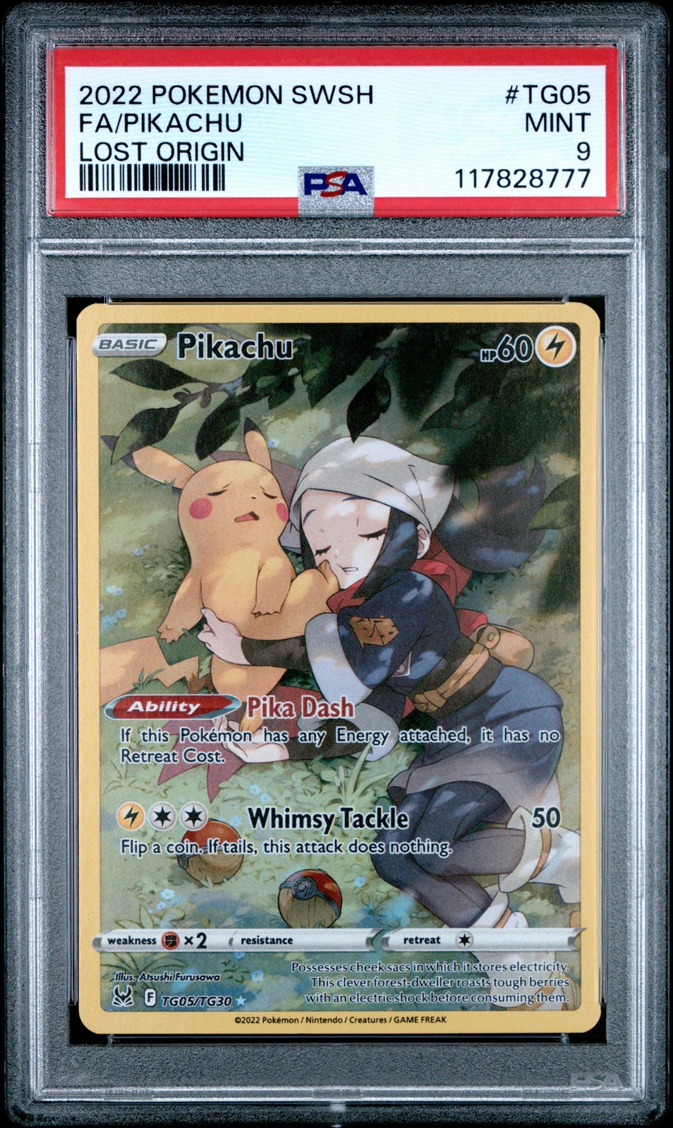 2022 POKEMON SWORD & SHIELD LOST ORIGIN #TG05 FULL ART/PIKACHU PSA 9