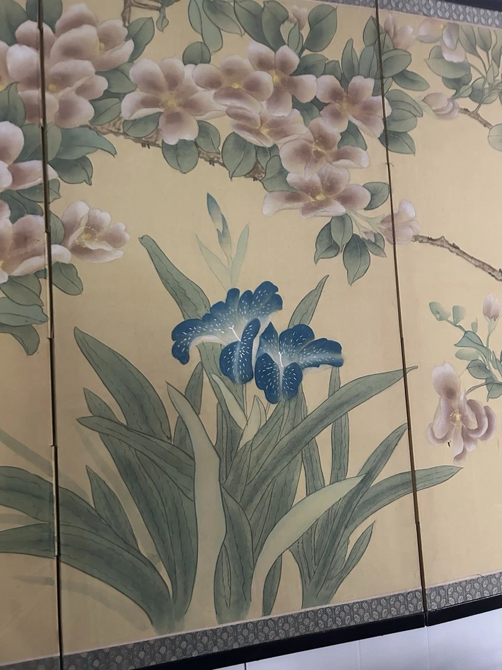 Vintage Asian Art 4 Panel Screen Hand Painted Silk 35 X 60 - Image 3 of 4