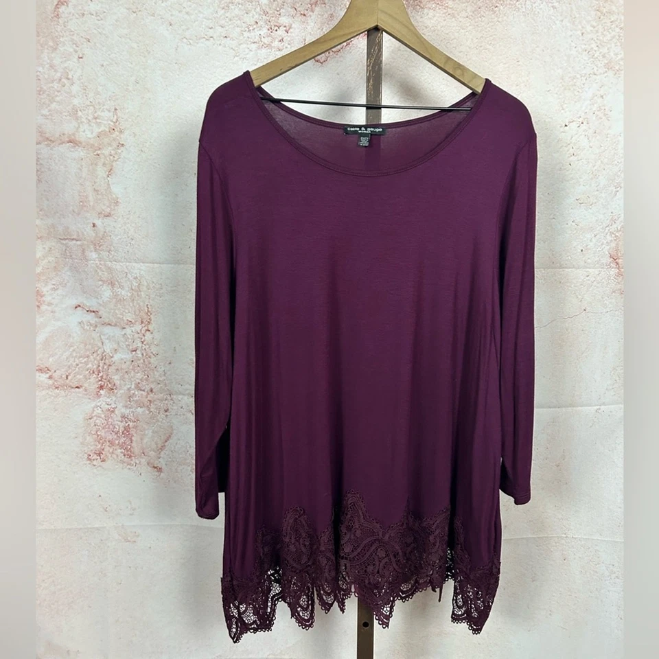 КАБЕЛЬ и КАЛИБР сливы кружева отделки романтический верхний размер 2 X богемное зубчатый трикотаж - Изображение 2 из 4