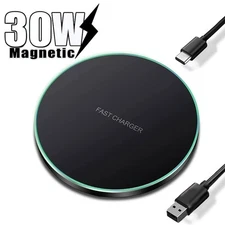 30W Wireless Charger Pad Qi Fast Charging Dock Station for iPhone 15 14 Samsung