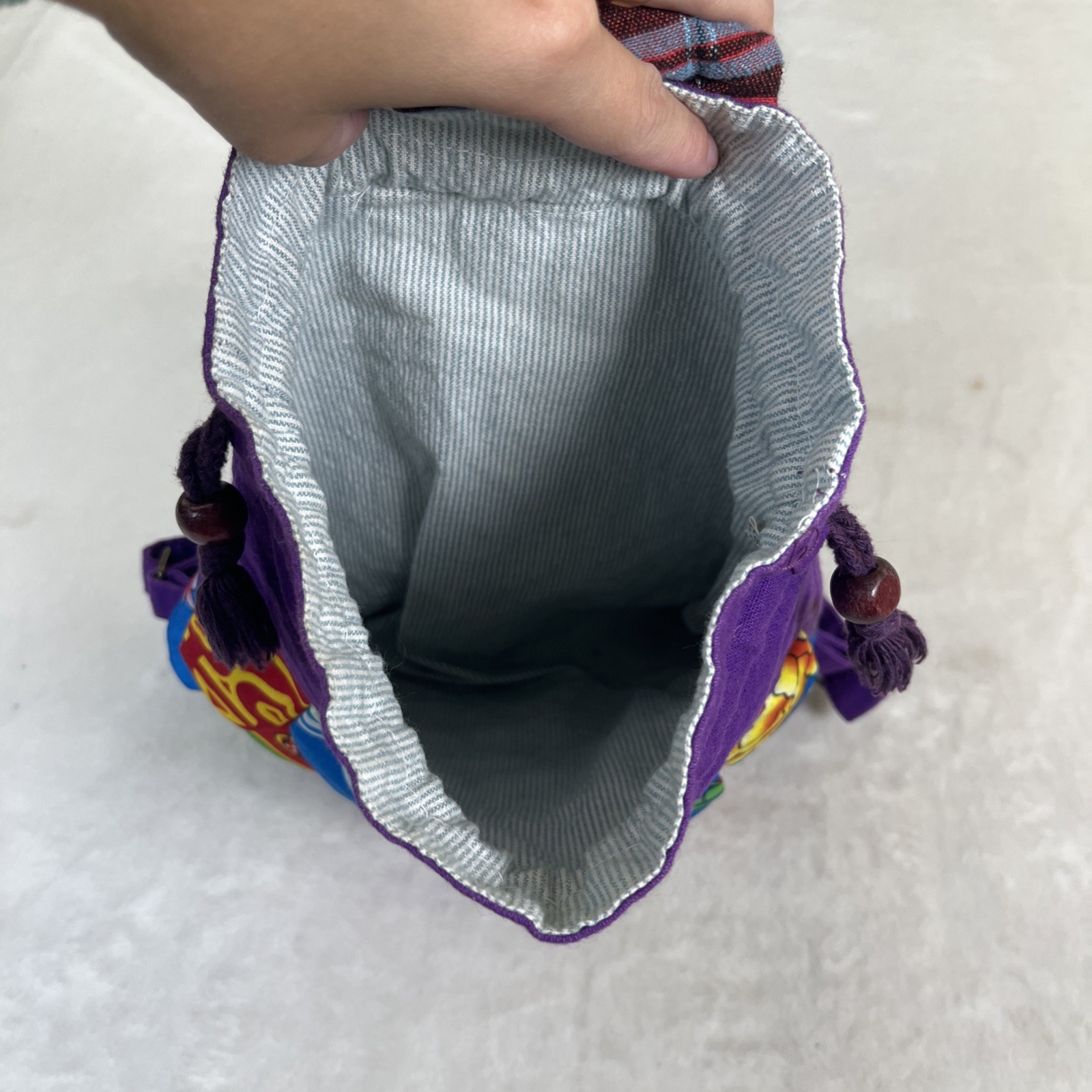 Handmade Patchwork Colorful Cat Drawstring Backpa… - image 6