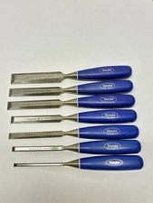 Set 7 Vintage Marples Wood Bevel Edge Chisel Blue Chip Sheffield England