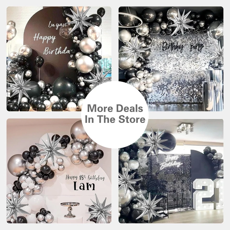 Kit de arco de guirnalda de globos negros y plateados 137 piezas con estrellas - 5 10 12 18 pulgadas B Foto 2 de 4