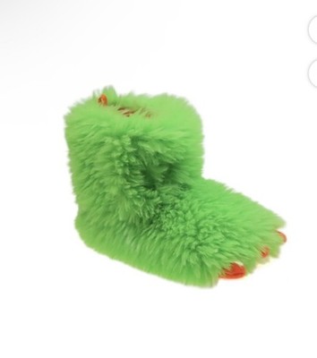 Wonder Nation Kids Size 9/10 Green Monster Claw Furry Slippers Stomp Shoes