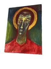 MYSTERY ARTIST RELIGIOUS SAINT HALO- VINTAGE QUALITY PAINTING ON CANVAS. 24”x32”