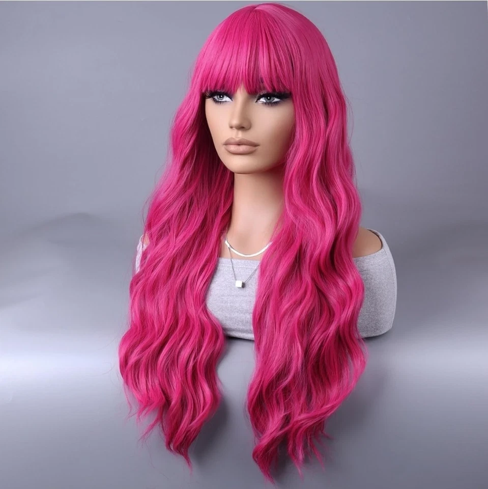 Peluca larga platino rosa intenso magenta balayage - pelo largo ondulado arco iris multicolor Foto 2 de 4