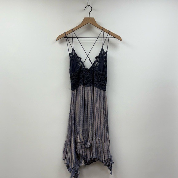 Free People One Adella Tie Dye Woven Slip Gauze Swing Mini Dress Blue Medium