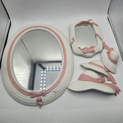 Vtg Home Interiors Burwood Pink White Wicker Wall Decor Set  Shabby Chic 80s