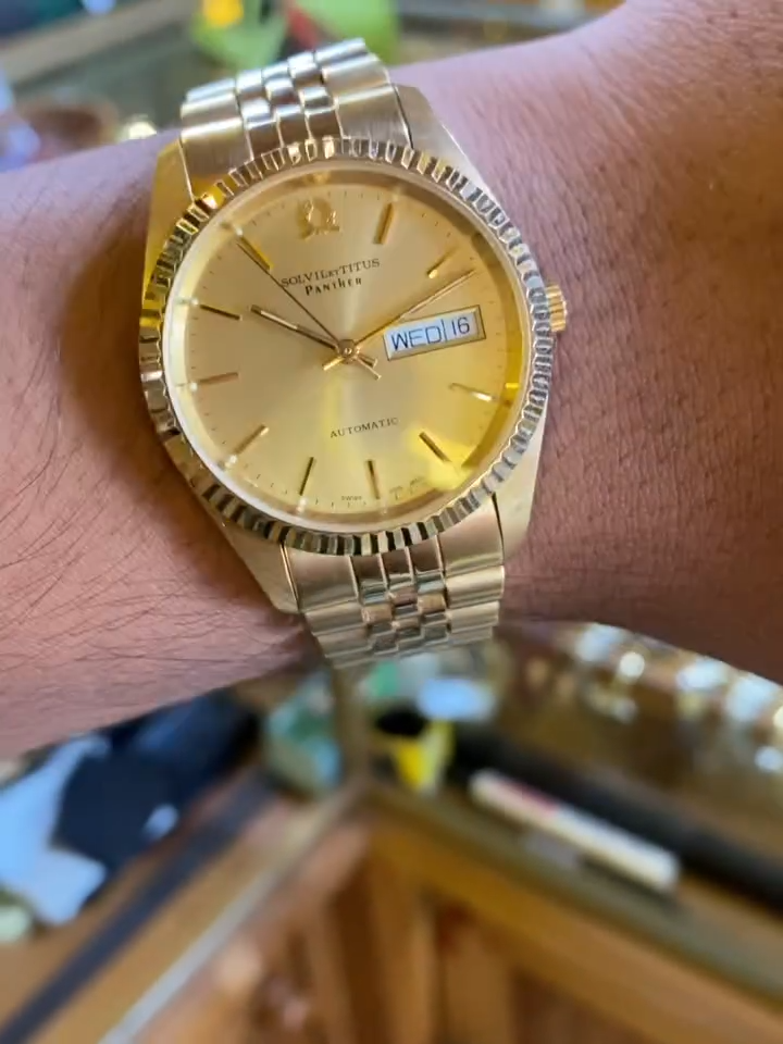 Rare SOLVIL ET TITUS PANTHER DAYDATE GOLD AUTOMATIC SWISS WATCH