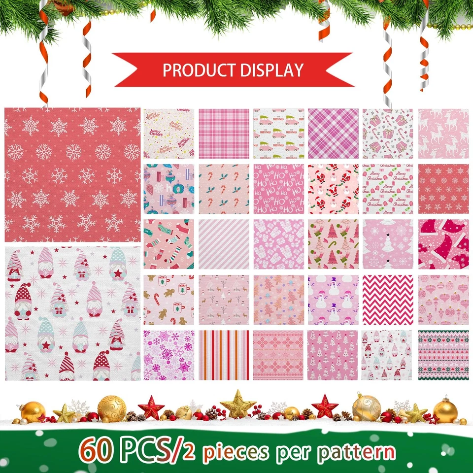 Shimeyao 60 Piezas 10 x 10 Pulgadas Rosa Navidad Acolchado Tela Paquete Cuarto Graso... Foto 2 de 4