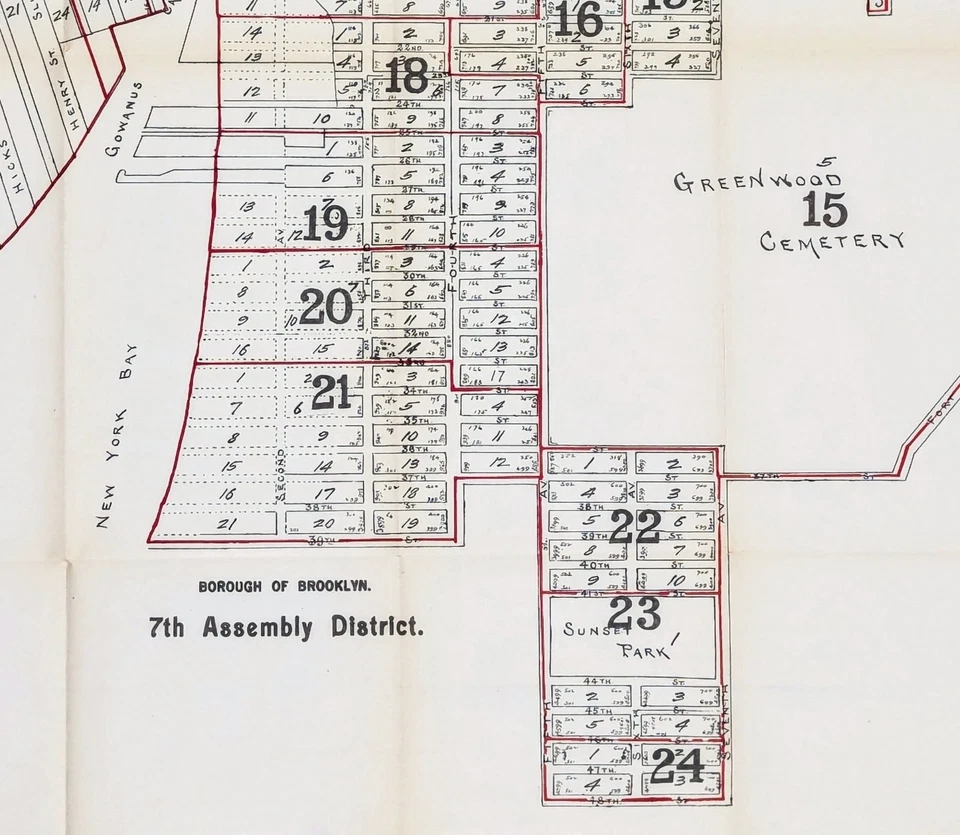 1914 Map BROOKLYN - RED HOOK - SUNSET PARK - GOWANUS - Original (26x22.75) - Image 2 of 4