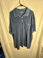 Mens Tommy Bahama Tencel Blue Short Sleeve Polo Shirt Size L Solid Navy Blue