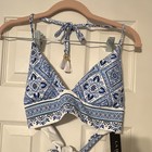 La Blanca Women’s Blue/White Tile Print Halter Bikini Top Tassel Tie — photo 2