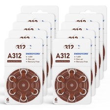 60 Count Size 312 1.45V Hearing Aid Batteries A312 PR41 Zinc air Mercury free