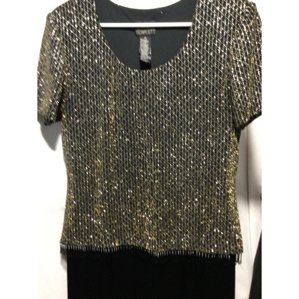 Maxi Vestido Scarlett Mujer Lentejuelas Doradas Negro Formal Fiesta Talla 10 Noche Foto 2 de 4