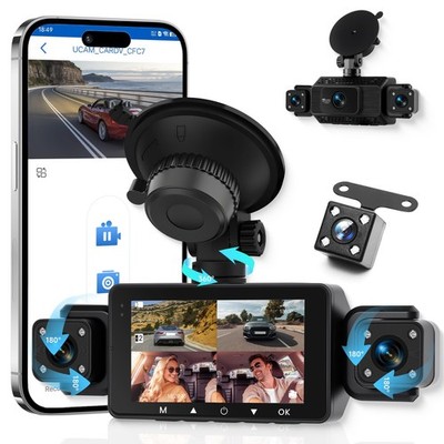 4 Channel 360° Dash Camera Front and Rear Inside Left Right, 3 Inch Dash Cam ...