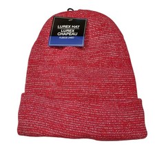 New Knitted Metallic Lurex Fleece Lined Beanie Hat Cap Red Winter Warm OSFM