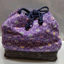 Purple Floral Kimono Style Drawstring Bag Japanese