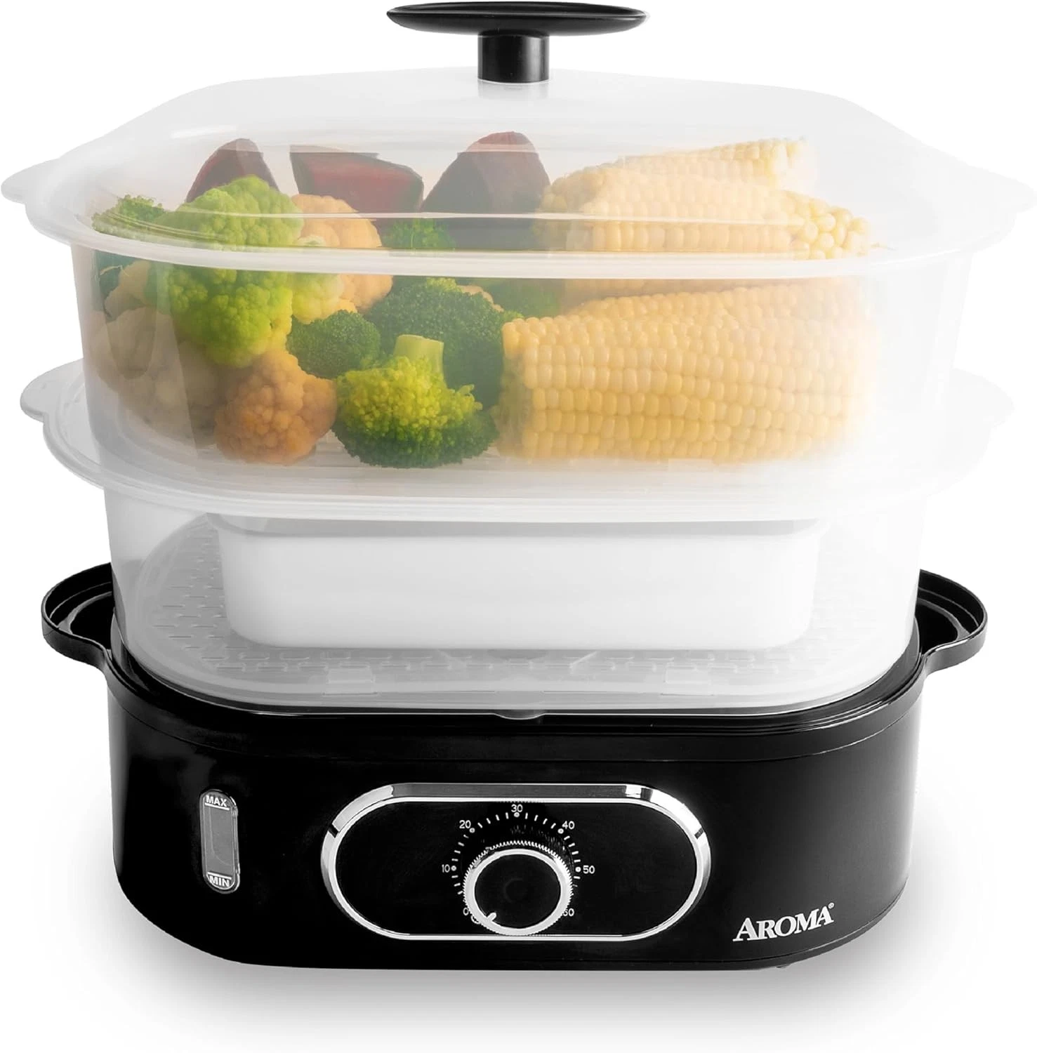 Double Food Steamer Basket & Electric Rice Steamer W/ Easy-Read Water Level