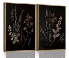 2 Pieces Dark Botanical Canvas Wall Art Vintage Moody Floral Framed Wall Art ...