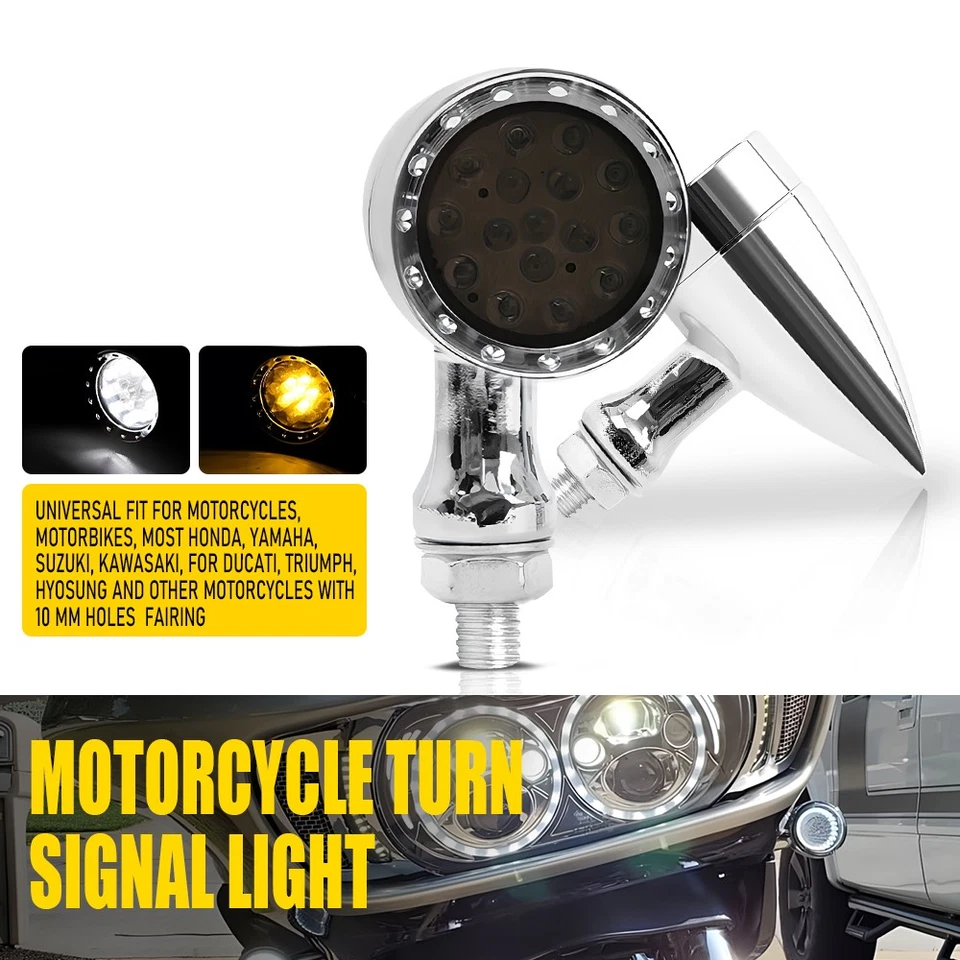 Chrome Bullet Motorcycle LED Front Amber Blinker Turn Signal Light For Harley - Image 2 of 4