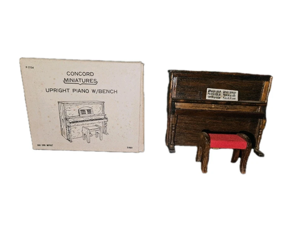 Piano vertical Concord Miniatures con banco artículo 2754 casa de muñecas madera coleccionable Foto 4 de 4