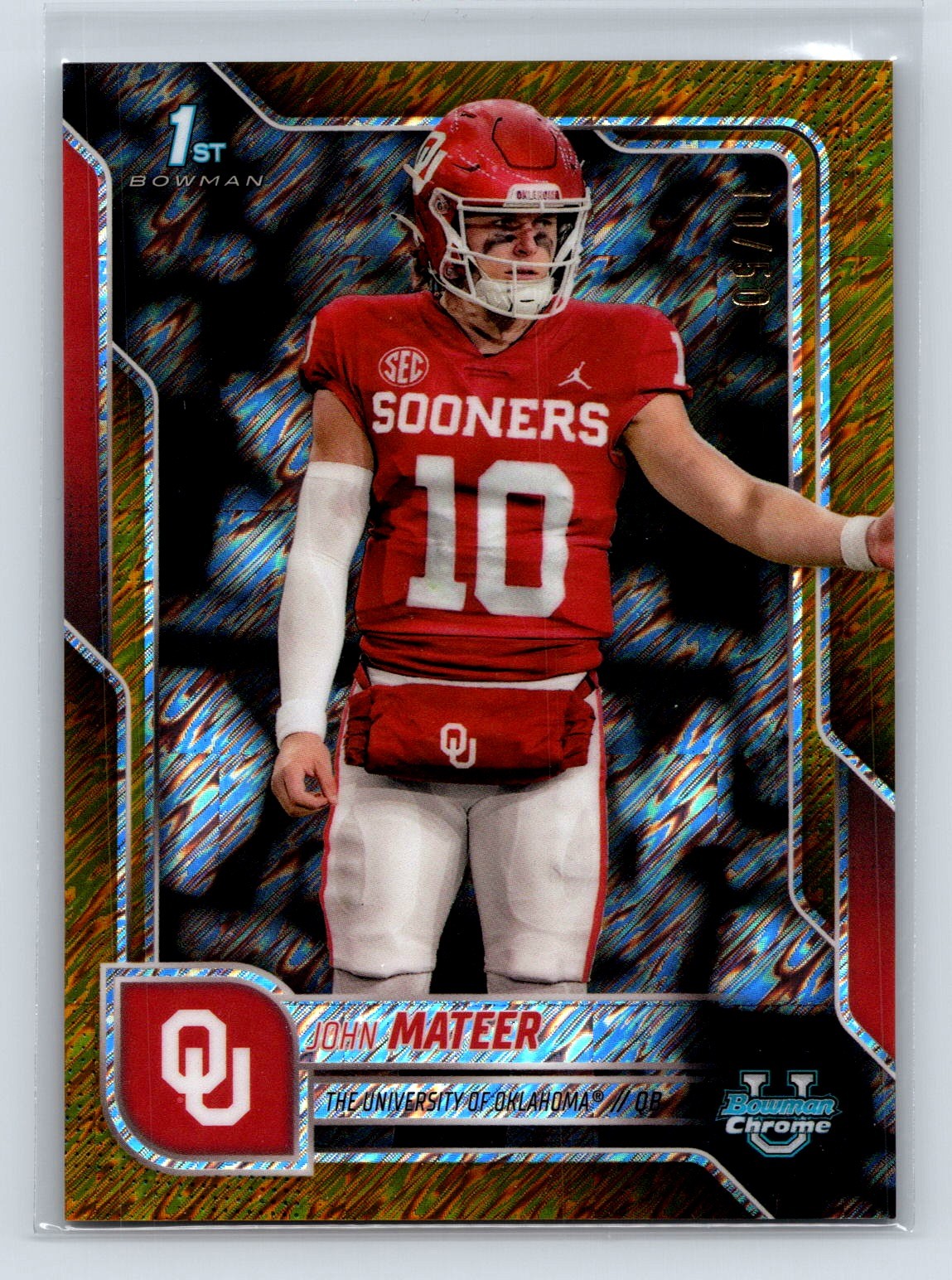 2025 Bowman University Chrome John Mateer 1st Gold Shimmer /50 Jersey #