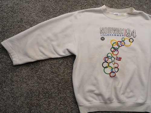 Vtg 90s Lillehammer Norway Olympics Sweatshirt Pullover Men’s LG White Sweater - Picture 3 of 8