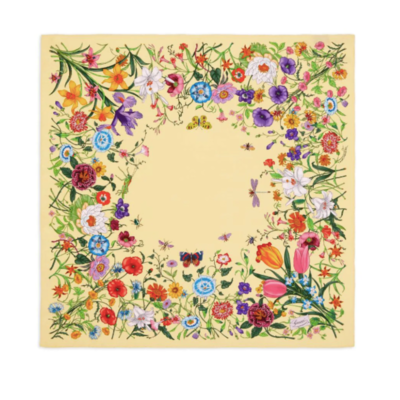 NEW GUCCI FLORA YELLOW MULTI FLORAL SILK SCARF HEAD WRAP NWT