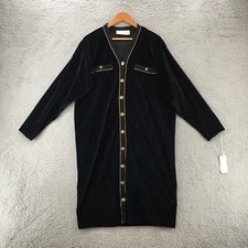 Elisabeth Long Sweater Dress Womens 1 Black Cotton Blend Button Up V Neck Casual