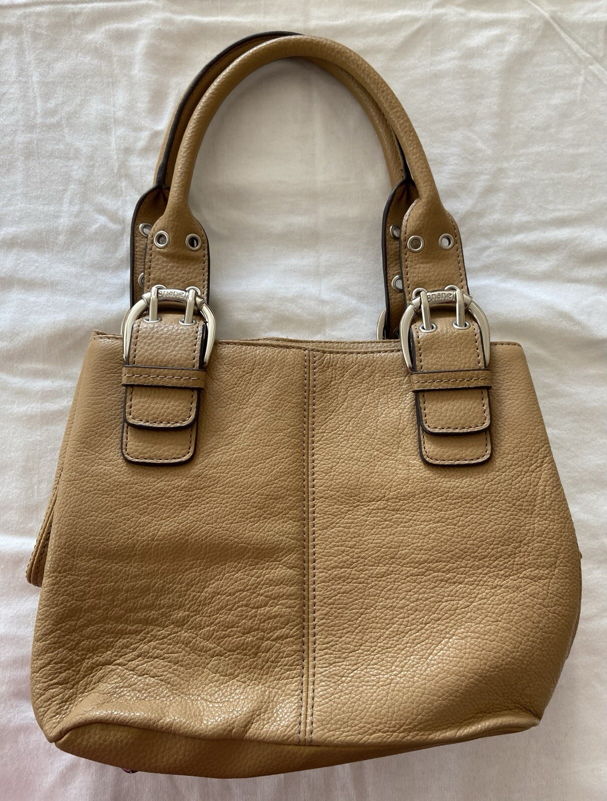 Tignanello Soft Pebbled Leather Small Satchel Handbag Purse Tote 2 Handles