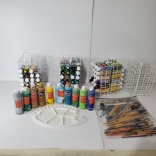 Acrylic Paint Set Lot Of Over 100 Bottles Beginner Painter Kit Artist Brush