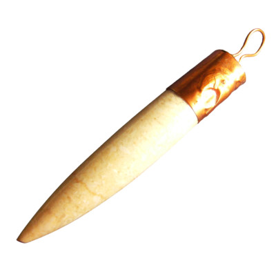 Tusk or Tooth shape Natural Stone Tribal Pendant Bird Motif Stone+Copper e12