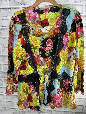 Alberto Makali Womens 2 pc Colorful Floral Tank Top/ Jacket Sz M Crinkle Stretch
