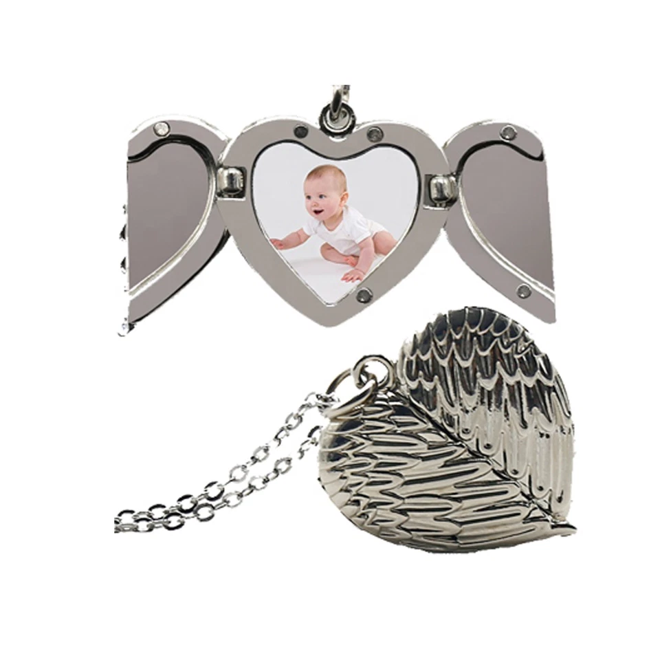 Personalized Gift Picture Angel Wing Heart Locket Pendant Gold Plated Handmade - Image 2 of 4