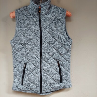 Thread & Supply Womens Quilted Vest Small Gray Full Zip Stand Collar Outdoor