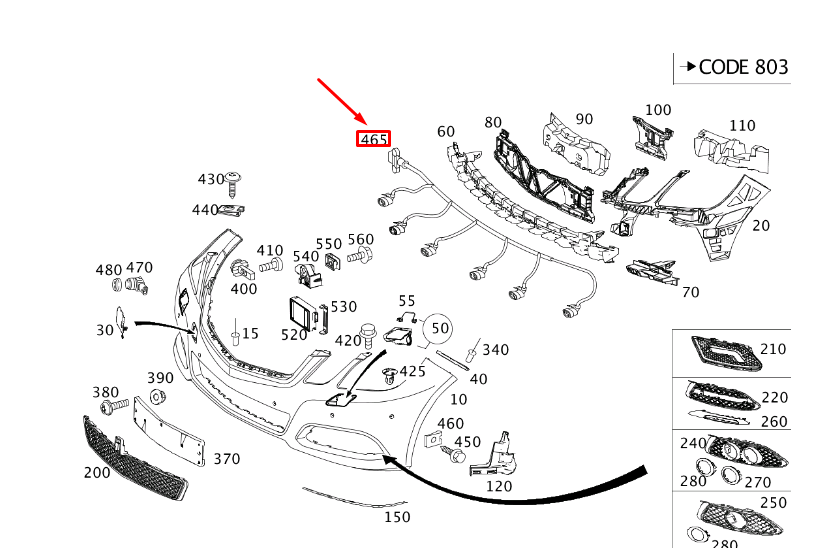 MERCEDES-BENZ E W212 Front Bumper Wiring Harness A2124404251