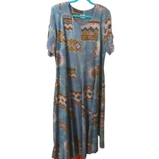 Vintage Swift Originals Dress Womens Large Purple Blue Batik Maxi Art 2 Wear VGC