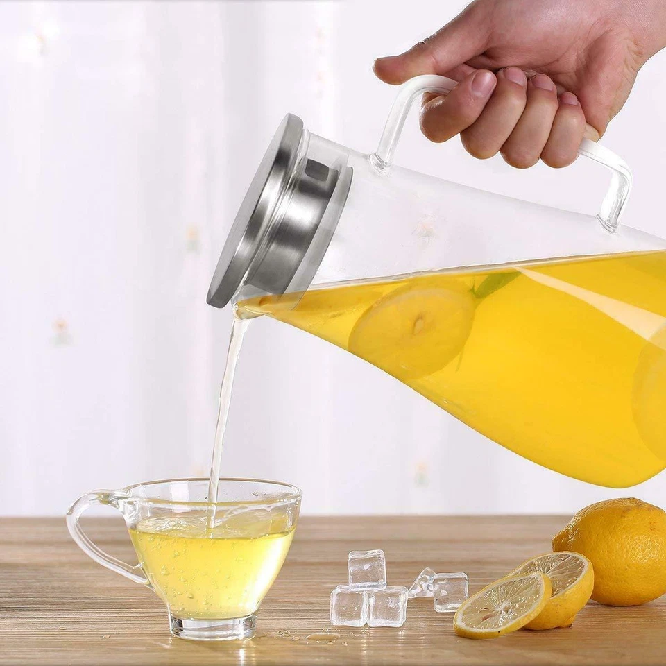1.5L 1.8L Glaskaraffe Karaffe mit Filter Deckel Saft Wasser Krug Kanne Edelstahl - Bild 4 von 4