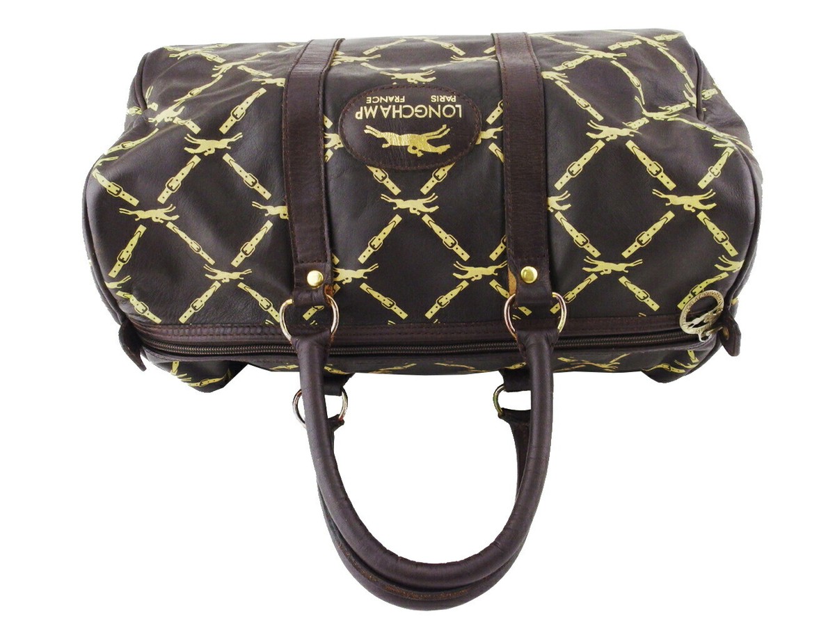 LONGCHAMP　BOSTONBAG　VINTAGE LONGCHAMP Boston Bag Riding Mark Beige Leather Authentic