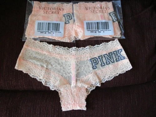Victoria's Secret VS PINK Variety No-show Thong Panty Underwear, 3 pair SMALL 
