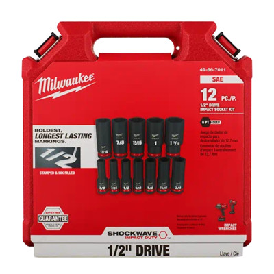 NEW Milwaukee 49-66-7011 12PC SHOCKWAVE 1/2''-Dr. SAE Deep 6-Pt Impact Socket Set