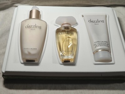 Estee Lauder Dazzling Gold Treasures Set 1.7 oz EDP/ 3.4 LOTION & GEL/READ/NOS