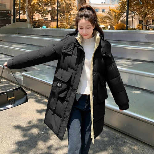 Mujeres Abrigo Cálido Suelto Largo Con Capucha Algodón Invierno Acolchado Parka Informal Prendas de abrigo Talla - Imagen 15 de 29