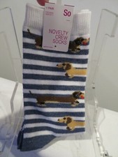 So Novelty Striped Crew Socks - Dachshund Dogs Size 9-11 NEW