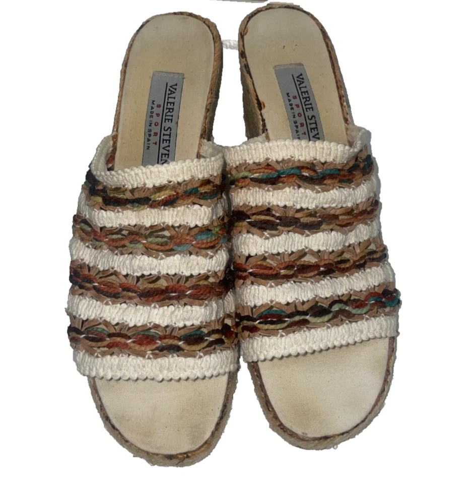 Sandalias Valerie Stevens Vintage Hechas en España Crochet Cuña Slide talla 9 Foto 3 de 4